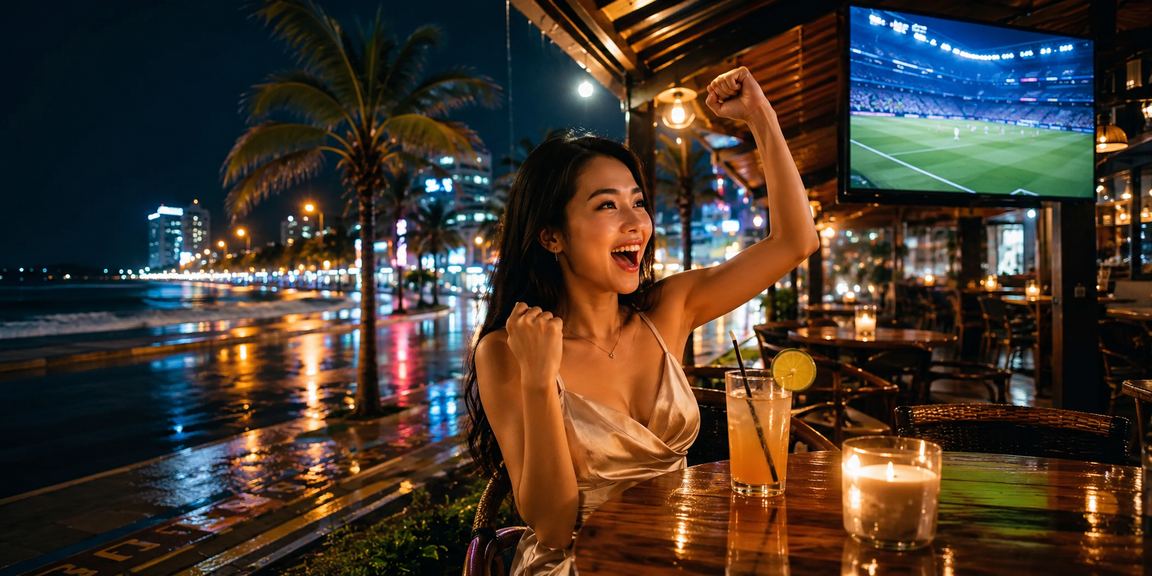 Người dùng tại Vũng Tàu ngồi cà phê xem kèo thể thao và đặt cược trực tuyến trên điện thoại